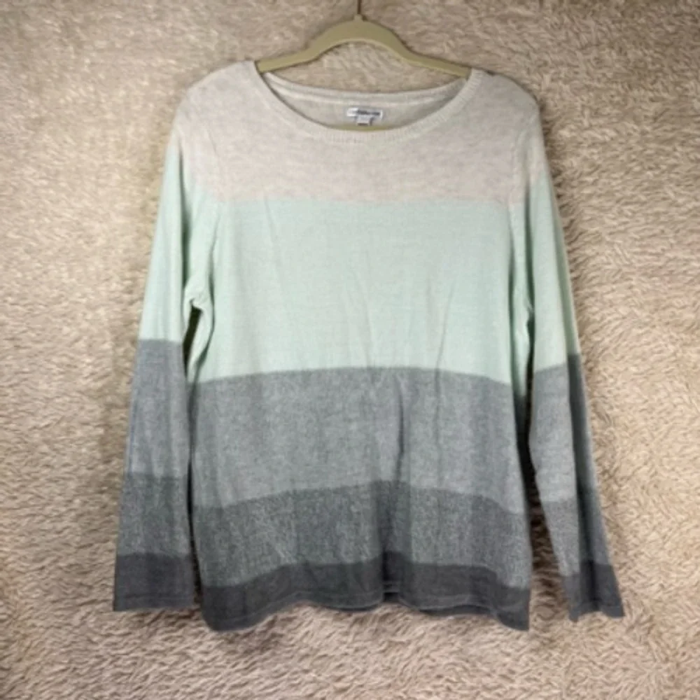 Croft & Barrow Womens Pullover Sweater Beige Color Block Long Sleeve Petites PXL